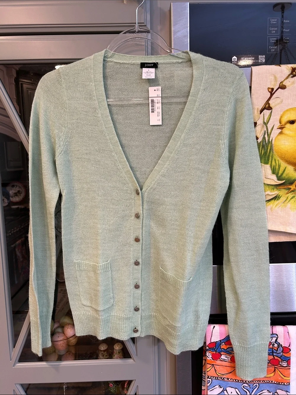 J. Crew Vintage Women's Light Mint Green V-Neck Button Merino Wool Cardigan NWT